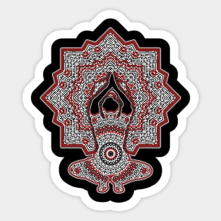 Yoga Pose In Red And Black Against Geometric Pattern Sticker